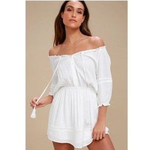 Lulu's Zappa White Off-the-Shoulder Long Sleeve Dress